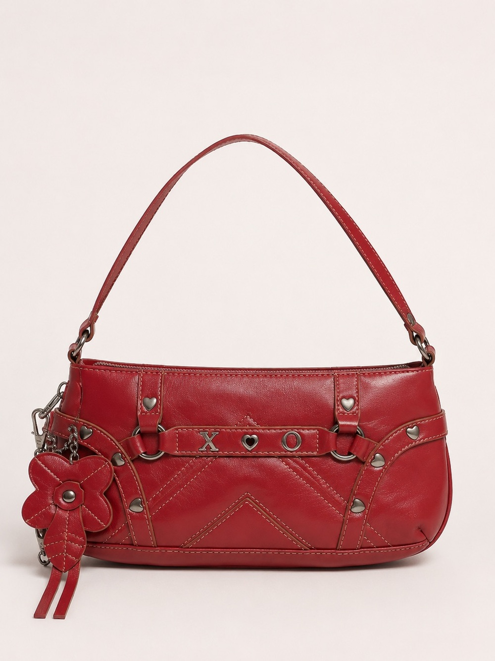 XOXO Red Shoulder Bag with Floral Charm Y2K